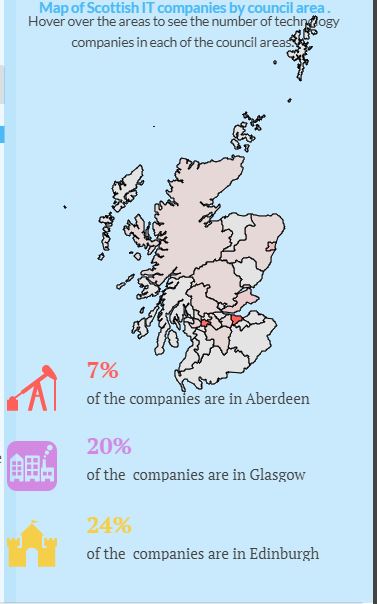 Map of Scotland accompanythign the article Scottish Technology COmpanies 2023